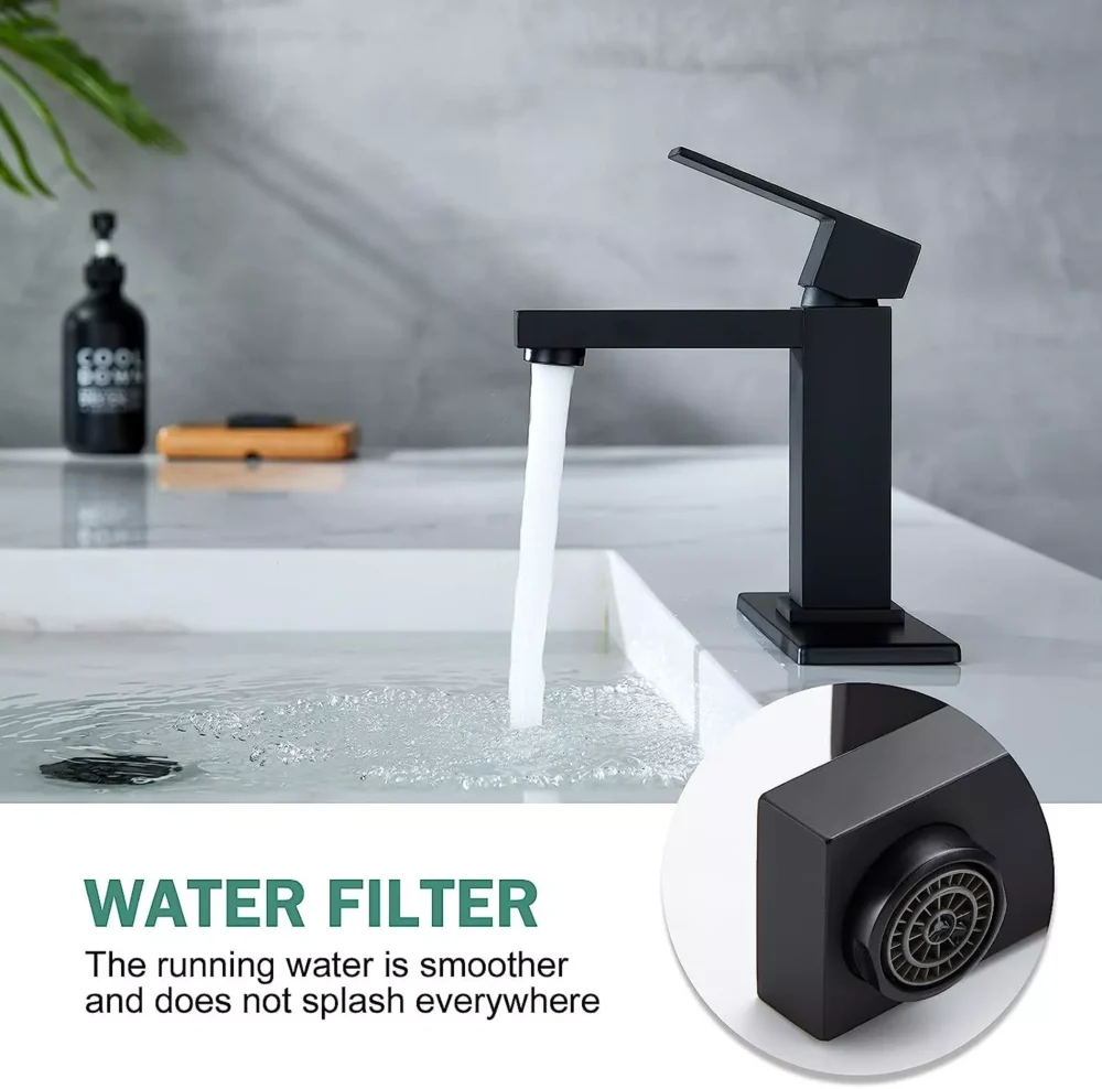 Waterfall Spout Bathroom Sink Faucet Single Handle Hole Vanity Mixer Taps Black - Image 3