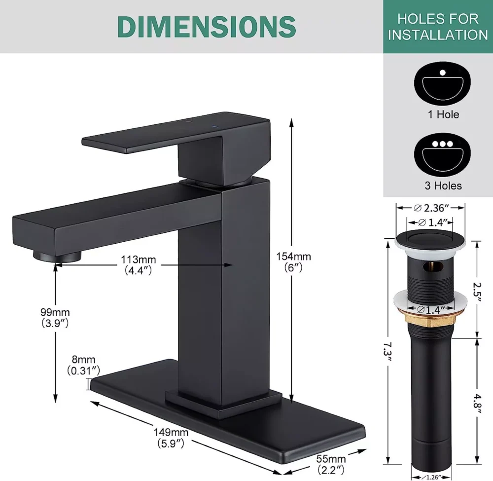 Waterfall Spout Bathroom Sink Faucet Single Handle Hole Vanity Mixer Taps Black - Image 2