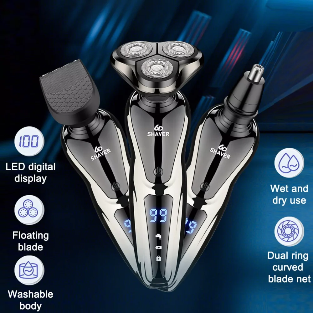 Electric Wet/Dry Razor Men USB Rechargeable Rotary Shaver Beard Trimmer Shaving - Image 3